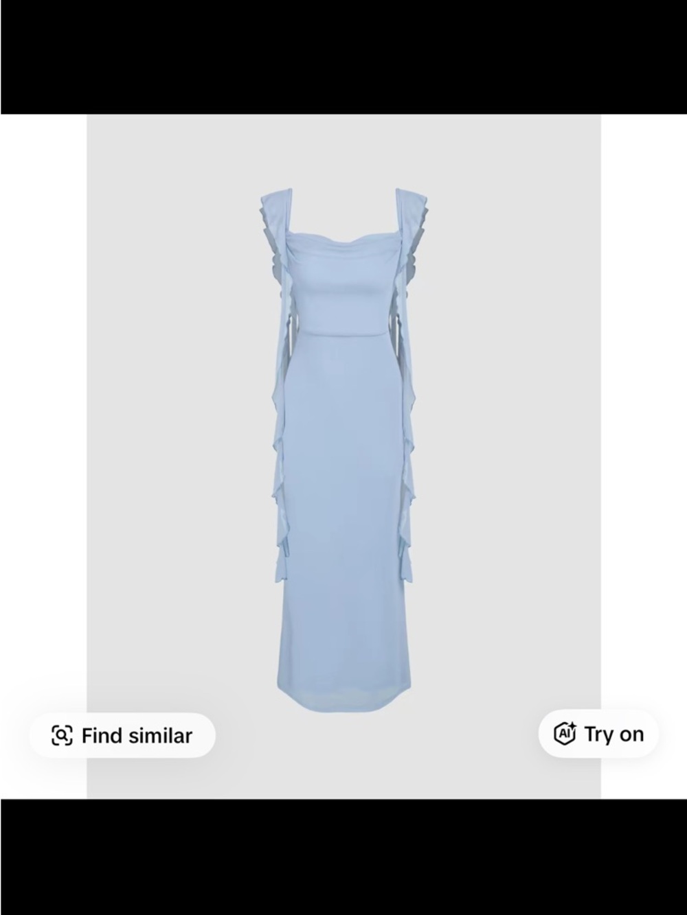 Light Blue Mesh Ruffle Hem Maxi Dress
